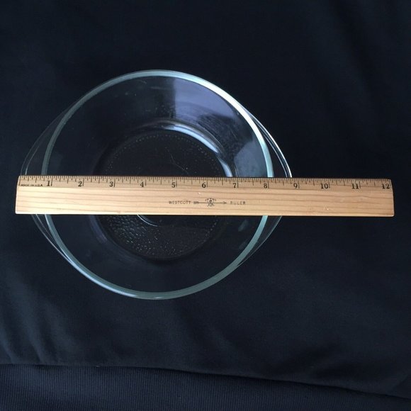 Inland Glass Serving Mixing Bowl Clear Pressed Textured Base Handles Vintage - Picture 3 of 12